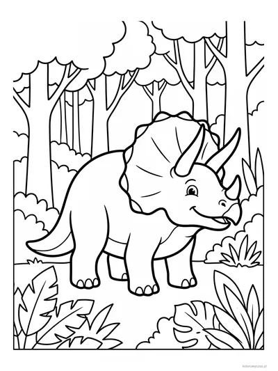 Kolorowanka Triceratops w lesie do druku