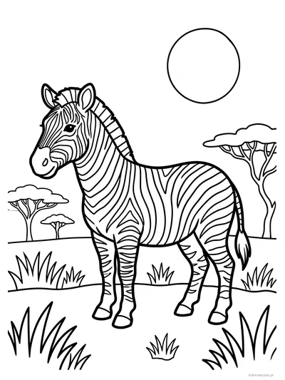 Kolorowanka Zebra na sawannie do druku